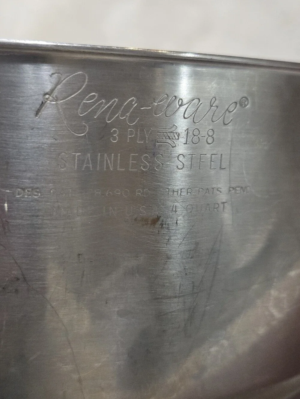Rena Ware 4 Qt Stockpot 3-Ply 18-8 Vintage Stainless Steel Cookware Made in USA
